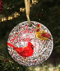 memorial ornament, cardinal ornament, circle ceramic ornament just breathe, christmas decorations, ceramic ornament nnt153o 7145