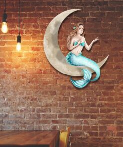 Mermaid On The Moon Hanging Metal Sign QNK1005MSv11
