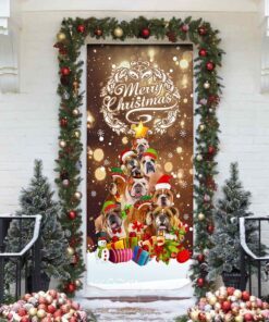merry christmas. bulldog christmas tree door cover 2833