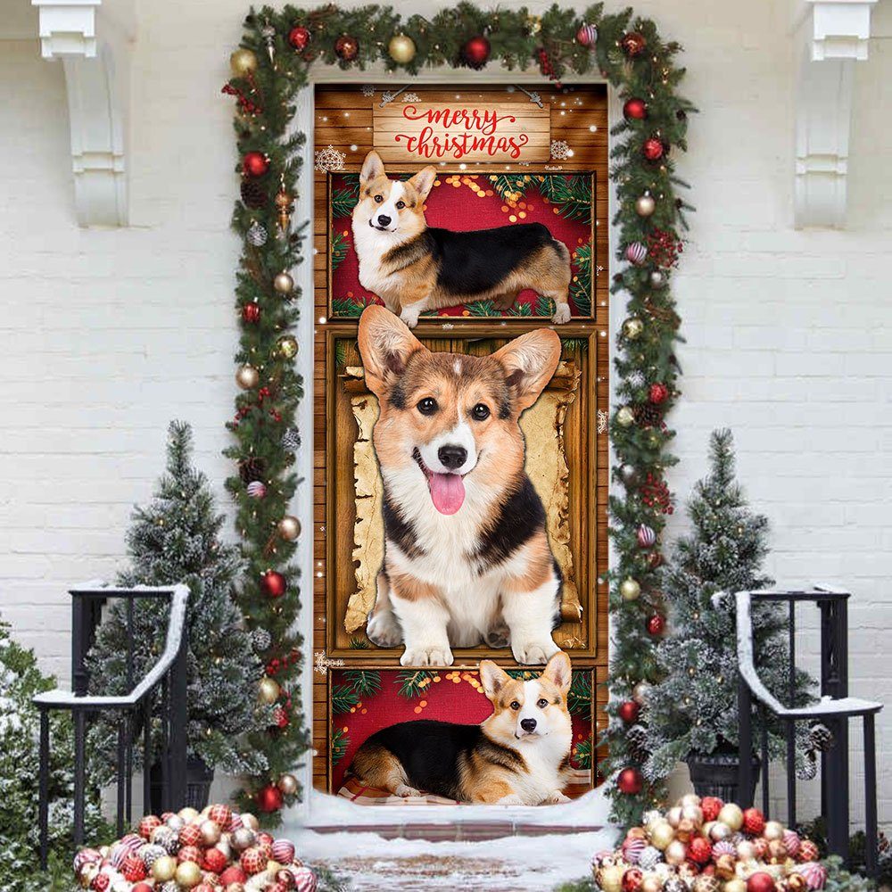 Merry Christmas. Corgi Christmas Door Cover - Image 4
