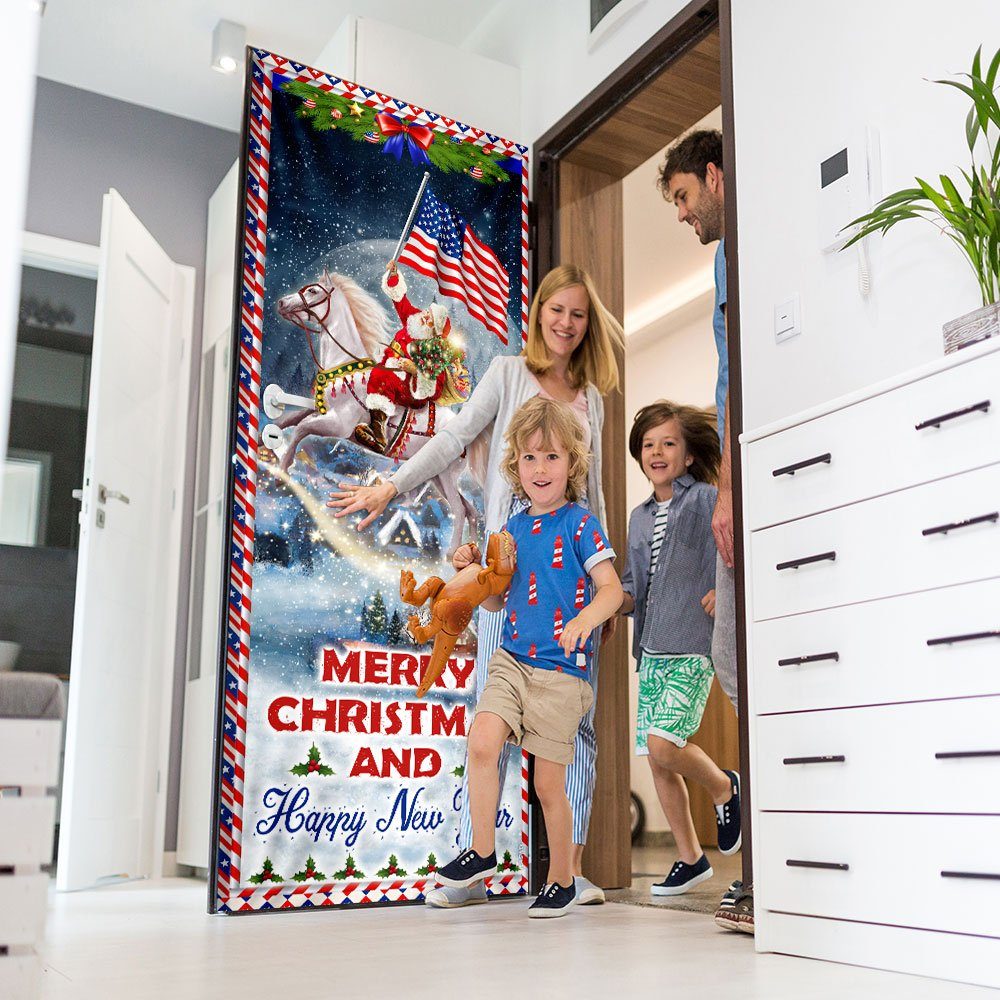 Merry Christmas and Happy New Year Door Cover Santa Riding Horse BNN635D - Image 4