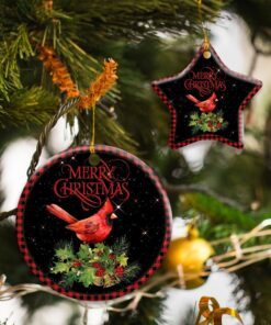 Merry Christmas Cardinal Ceramic Ornament