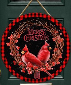 Merry Christmas Cardinal Wooden Sign TRL1564WD