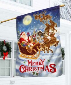 merry christmas flag santa claus reindeer sled qnn613f 5704