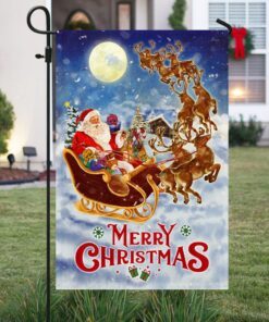 merry christmas flag santa claus reindeer sled qnn613f 8347
