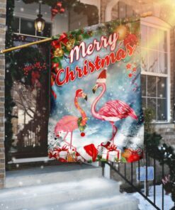 Merry Christmas Flamingo Flag