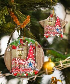 Merry Christmas Gnome Ceramic Ornament