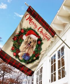 merry christmas golden retriever flag 8076