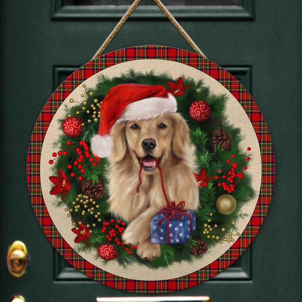 Merry Christmas Golden Retriever Wooden Door Sign TRL1456WD