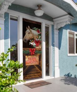 merry christmas horse in stable door cover 4177