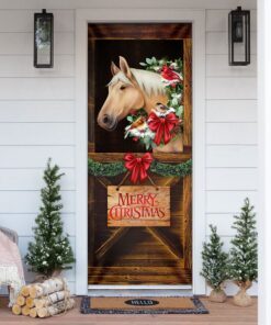 Merry Christmas Horse In Stable Door Cover