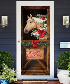 merry christmas horse in stable door cover 6122