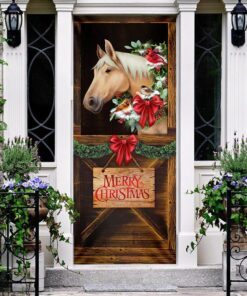 merry christmas horse in stable door cover 7618
