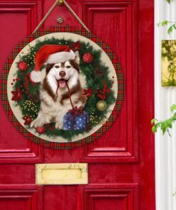 Merry Christmas Husky Wooden Door Sign TRL1456WDv3