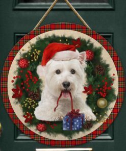 Merry Christmas Maltese Wooden Door Sign TRL1456WDv11