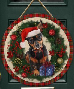 Merry Christmas Miniature Pinscher Wooden Door Sign TRL1456WDv15