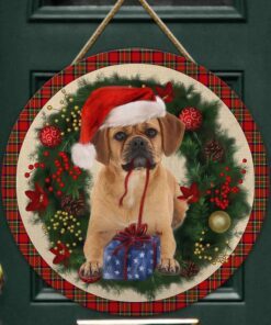 Merry Christmas Puggle Wooden Door Sign TRL1456WDv20