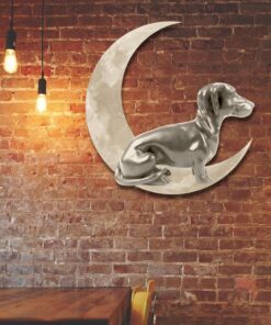 Metal Dachshund On The Moon Hanging Metal Sign QNK1014MS