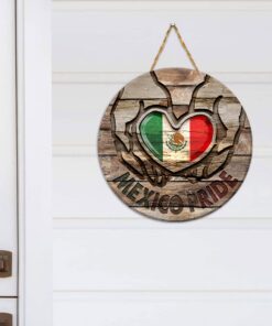 Mexico Pride Round Wooden Sign Love Heart LNT370WD