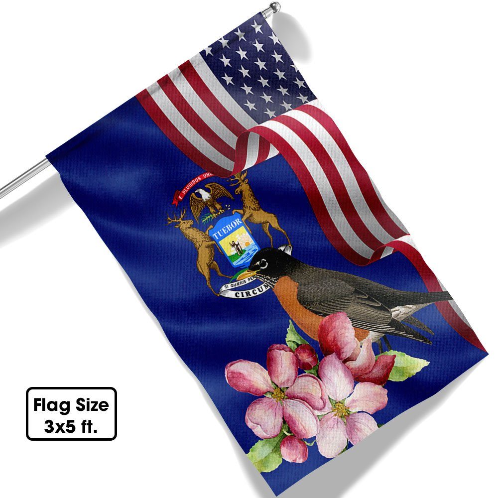 Michigan State Robin Bird and Apple Blossom Flower Flag MLN1141Fv13 - Image 6