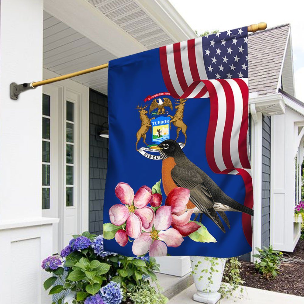 Michigan State Robin Bird and Apple Blossom Flower Flag MLN1141Fv13 - Image 2