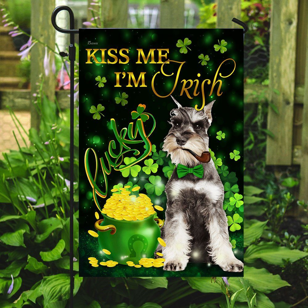 Miniature Schnauzer Kiss Me I'm Irish St. Patrick's Day Flag - Image 7