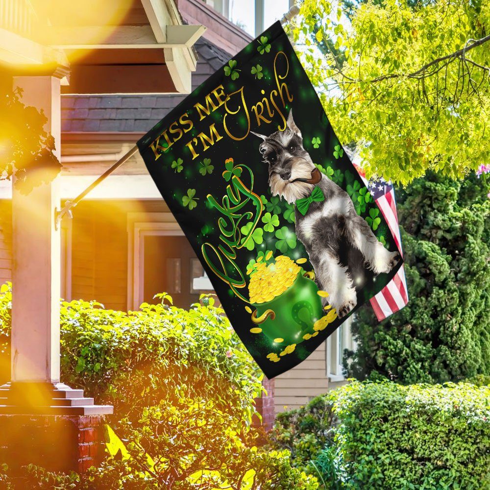 Miniature Schnauzer Kiss Me I'm Irish St. Patrick's Day Flag - Image 2