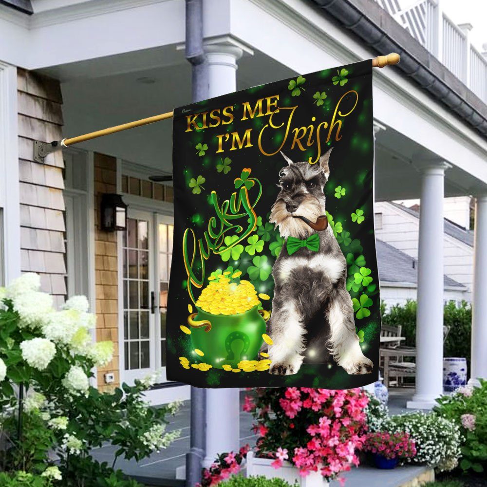 Miniature Schnauzer Kiss Me I'm Irish St. Patrick's Day Flag