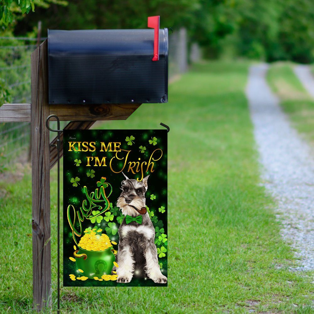 Miniature Schnauzer Kiss Me I'm Irish St. Patrick's Day Flag - Image 9