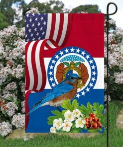 Missouri State Bluebird and White Hawthorn Flower Flag MLN1141Fv32