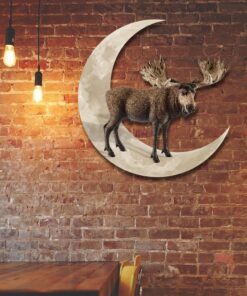 Moose And Moon Hanging Metal Sign QNK1005MSv6