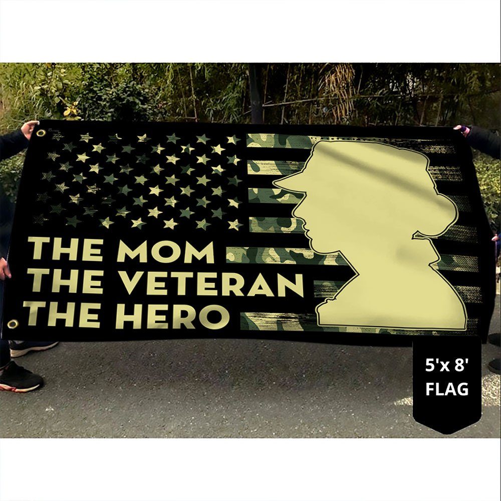 Mother's Day Gift Female Veteran Grommet Flag, The Mom The Veteran The Hero TQN01GF - Image 5