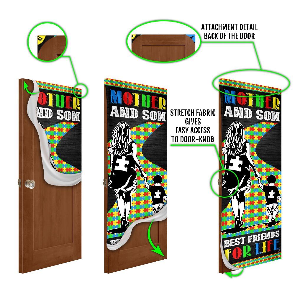 Mother And Son Best Friends For Life. Autism Awareness Door Cover - Image 5
