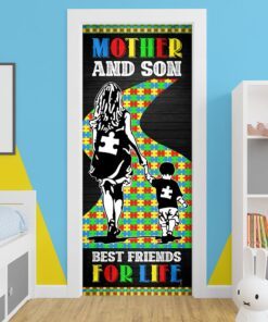 mother and son best friends for life. autism awareness door cover 2668