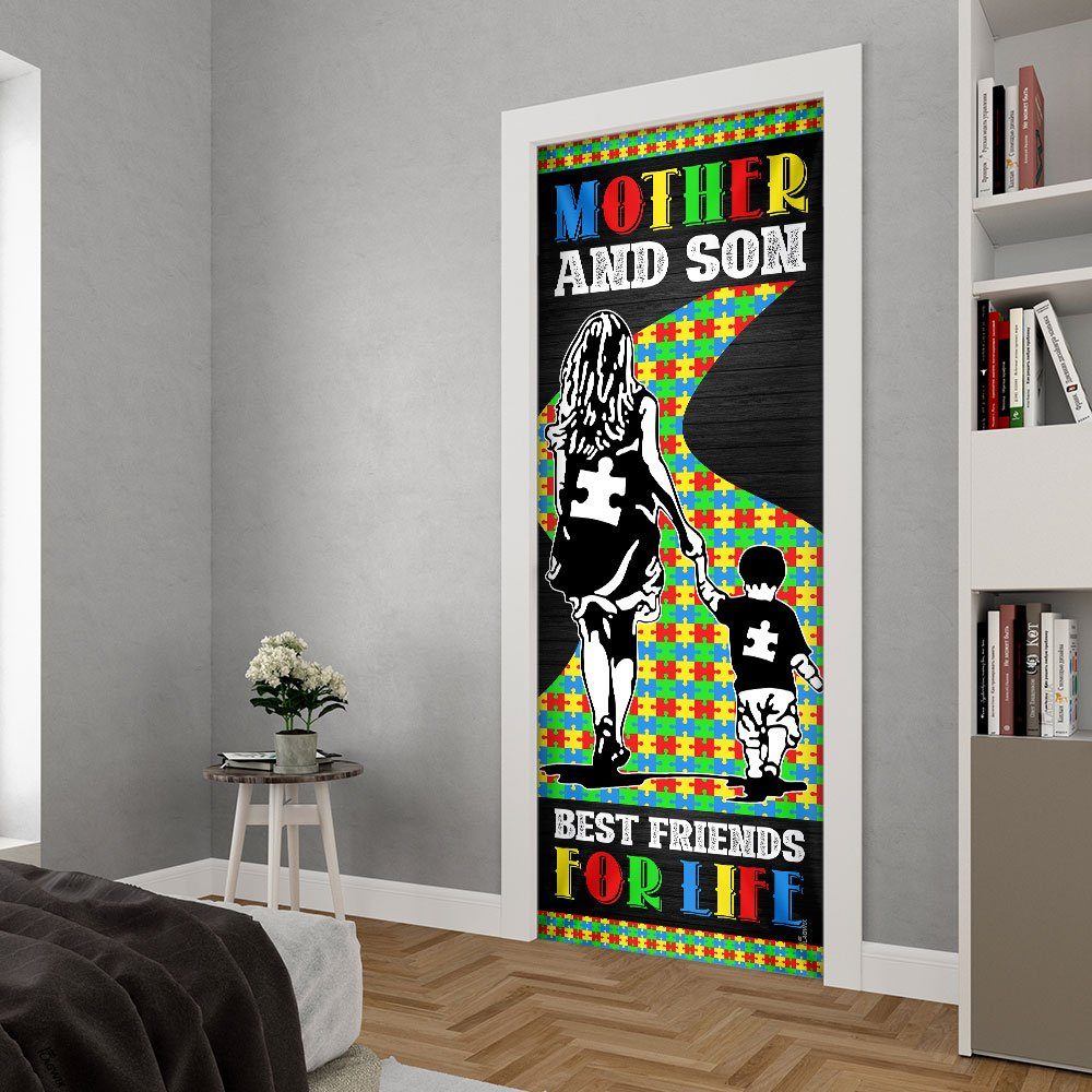 Mother And Son Best Friends For Life. Autism Awareness Door Cover - Image 3