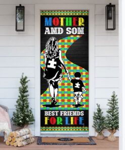 mother and son best friends for life. autism awareness door cover 5644