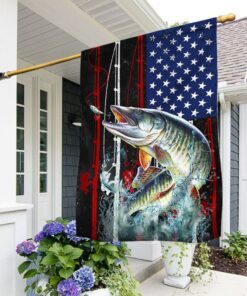 Musky Fishing Flag Musky Fishing American Flag QTR02Fv1