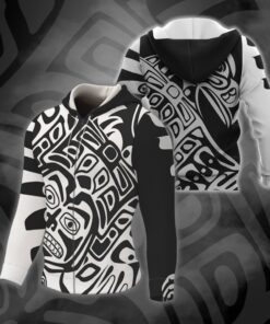Native American 3D Zip Hoodie Eagle Black And White BNT414ZHv1