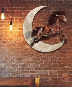 Native Horse On The Moon Hanging Metal Sign QNK1005MSb