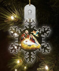 Nativity Of Jesus Christmas Led Acrylic Ornament Light, Snow Flower Ornament, Holy Family, Jesus Is Born TQN703O