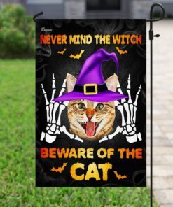never mind the witch beware of the cat halloween flag 2710