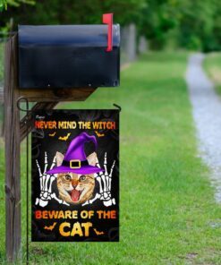 never mind the witch beware of the cat halloween flag 5331