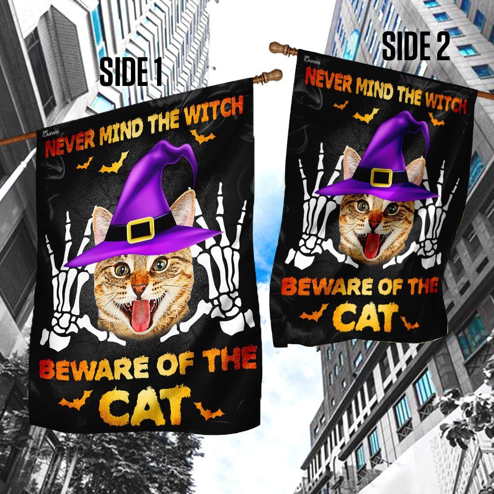 Never Mind The Witch Beware Of The Cat Halloween Flag - Image 4