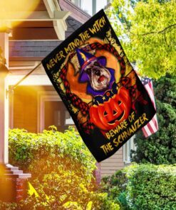 never mind the witch beware of the schnauzer halloween flag 4441