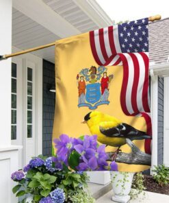 New Jersey State Eastern Goldfinch Bird and Purple Violet Flower Flag MLN1141Fv19