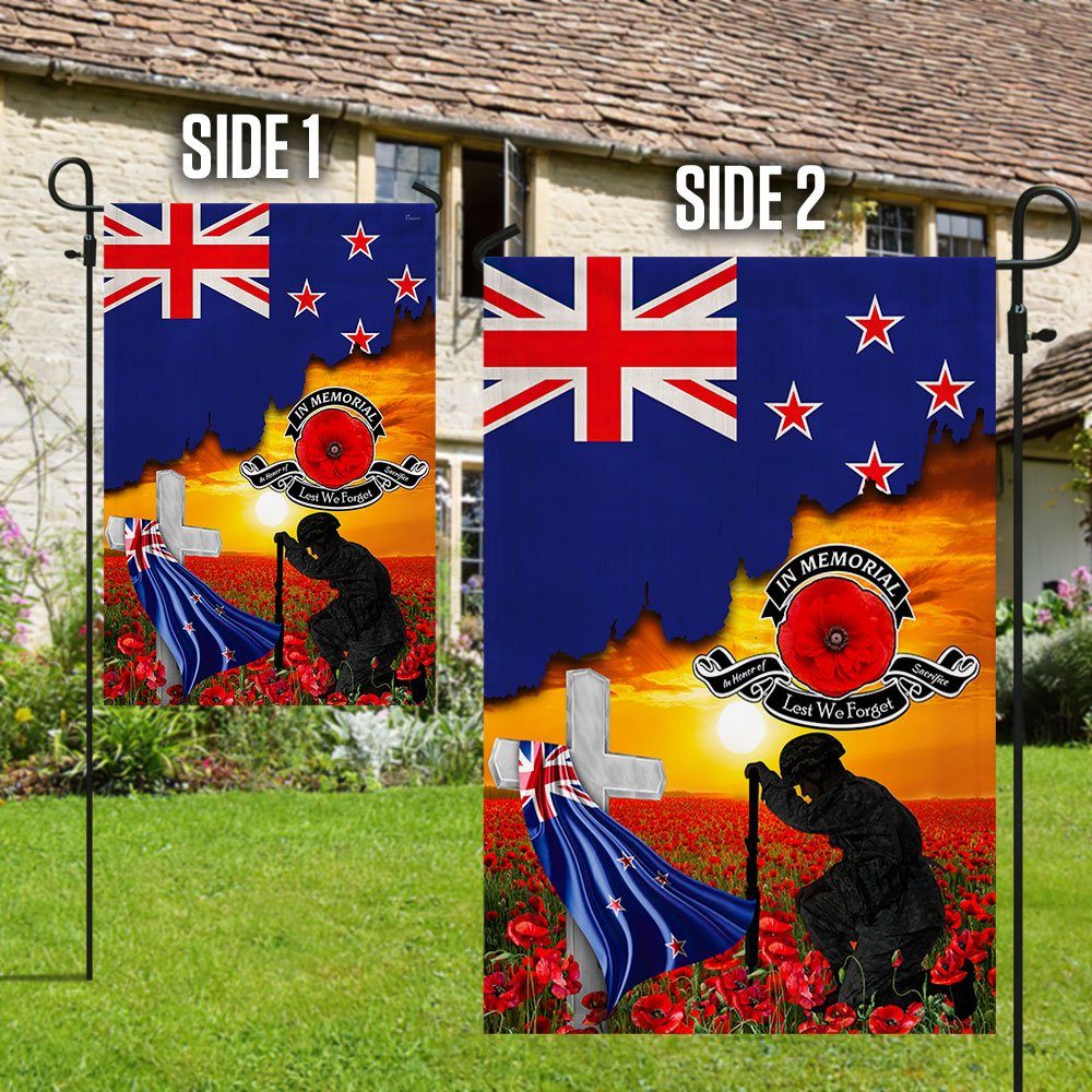 New Zealand Veteran Flag  In Memorial Lest We Forget New Zealand Memorial Honoring Fallen Soldiers Veterans Flag MLN404Fv2 - Image 5