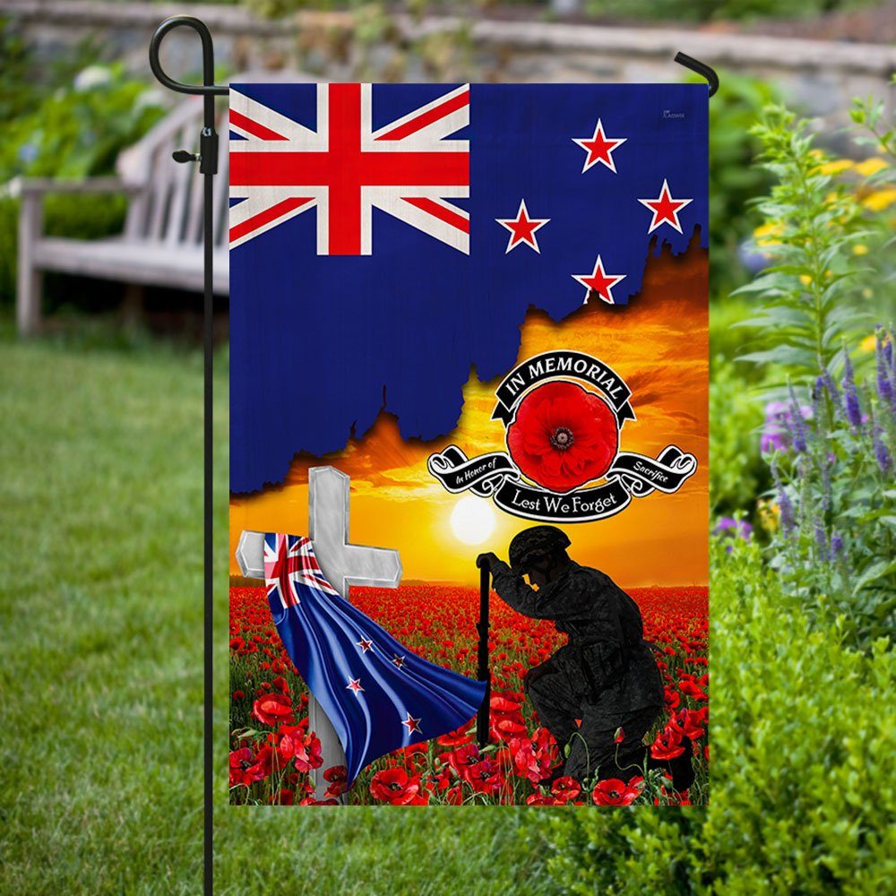 New Zealand Veteran Flag  In Memorial Lest We Forget New Zealand Memorial Honoring Fallen Soldiers Veterans Flag MLN404Fv2 - Image 3