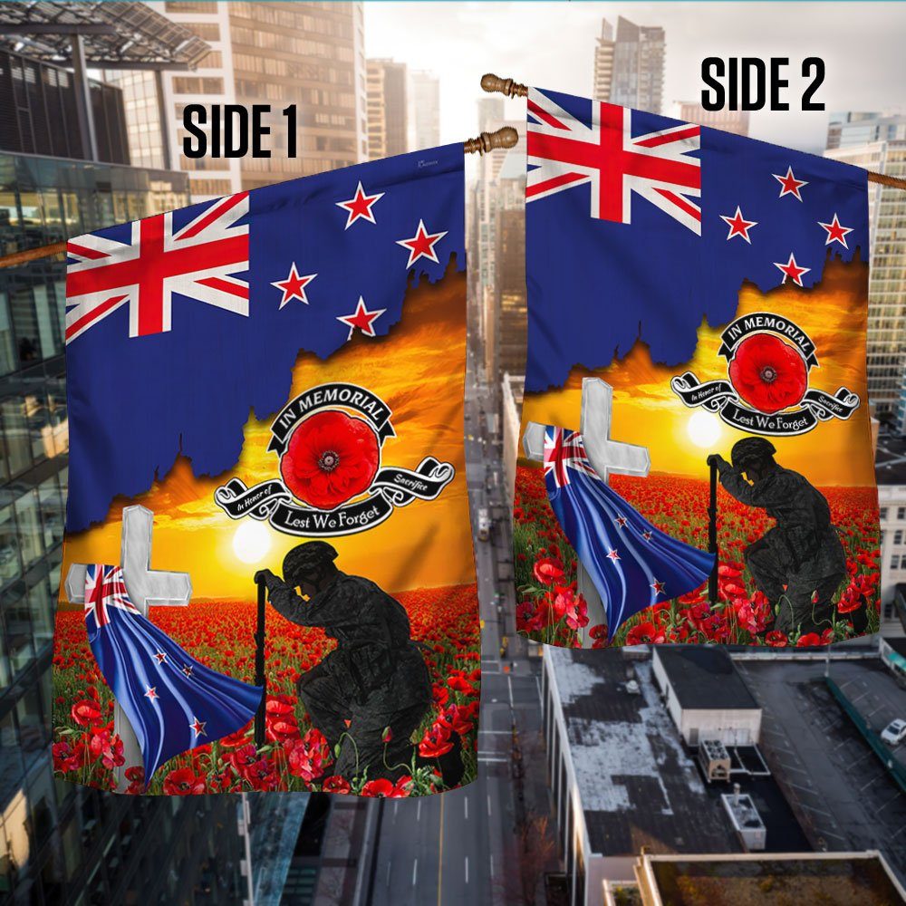 New Zealand Veteran Flag  In Memorial Lest We Forget New Zealand Memorial Honoring Fallen Soldiers Veterans Flag MLN404Fv2 - Image 2