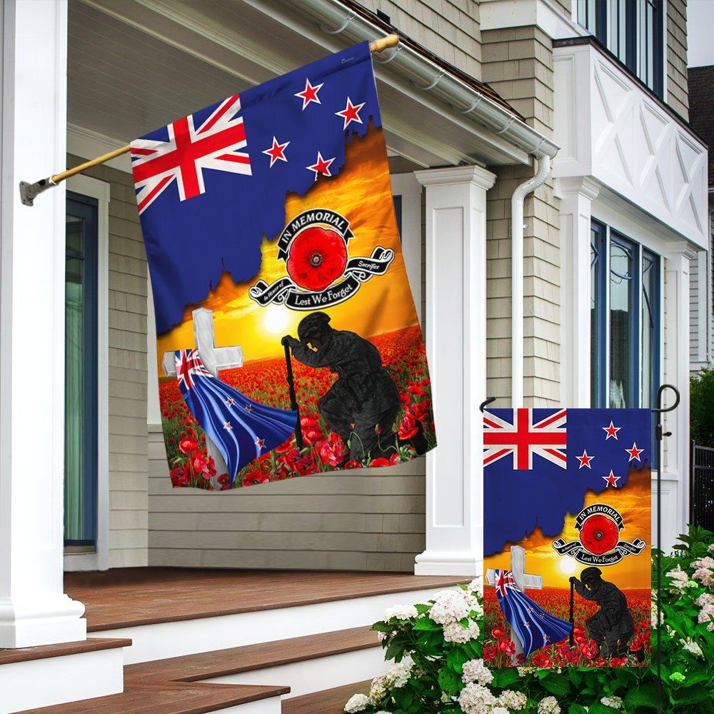 New Zealand Veteran Flag  In Memorial Lest We Forget New Zealand Memorial Honoring Fallen Soldiers Veterans Flag MLN404Fv2 - Image 4
