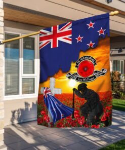 New Zealand Veteran Flag  In Memorial Lest We Forget New Zealand Memorial Honoring Fallen Soldiers Veterans Flag MLN404Fv2